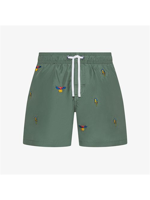 Shorts mare in nylon con ricami verde militare SUN 68 | H36311//19